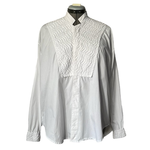 White cotton oversized shirt pin tuck detail L - Picture 1 of 11